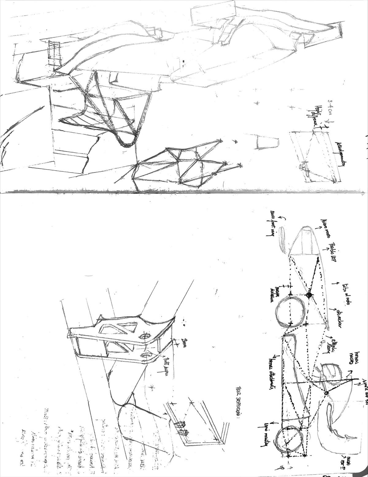Sketches of chassis triangulation and a bracket